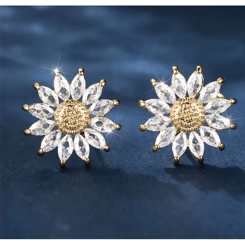 GENERICO - AROS Girasol  Acero Inoxidable y chapado en oro 18k