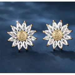 GENERICO - AROS Girasol Acero Inoxidable y chapado en oro 18k