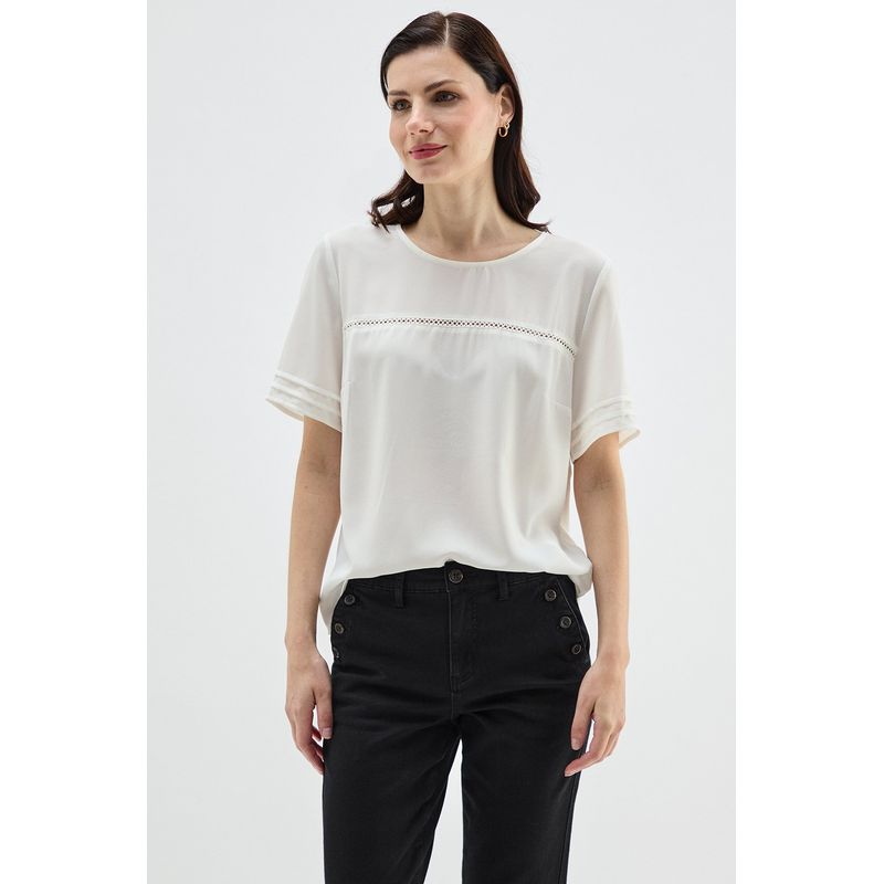 MA GRIFFE - Polera Manga Corta Crudo Mujer Magriffe
