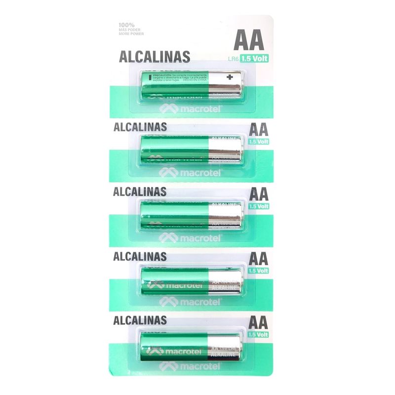 MACROTEL - Pack 5 Pilas Alcalinas AA Prepicadas 1.5 Volt Macrotel