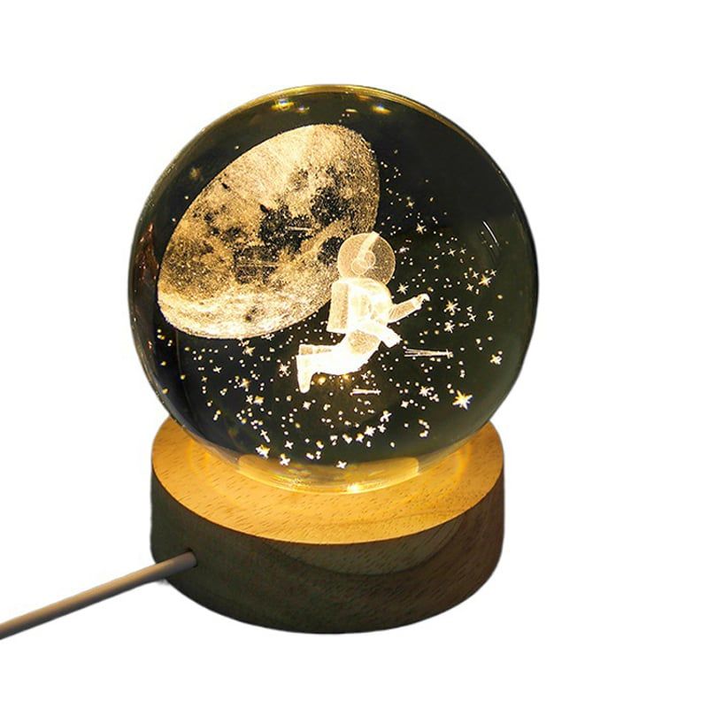 KUANGYE - Esfera De Cristal Y Madera Con Blanca Astronauta Lunar