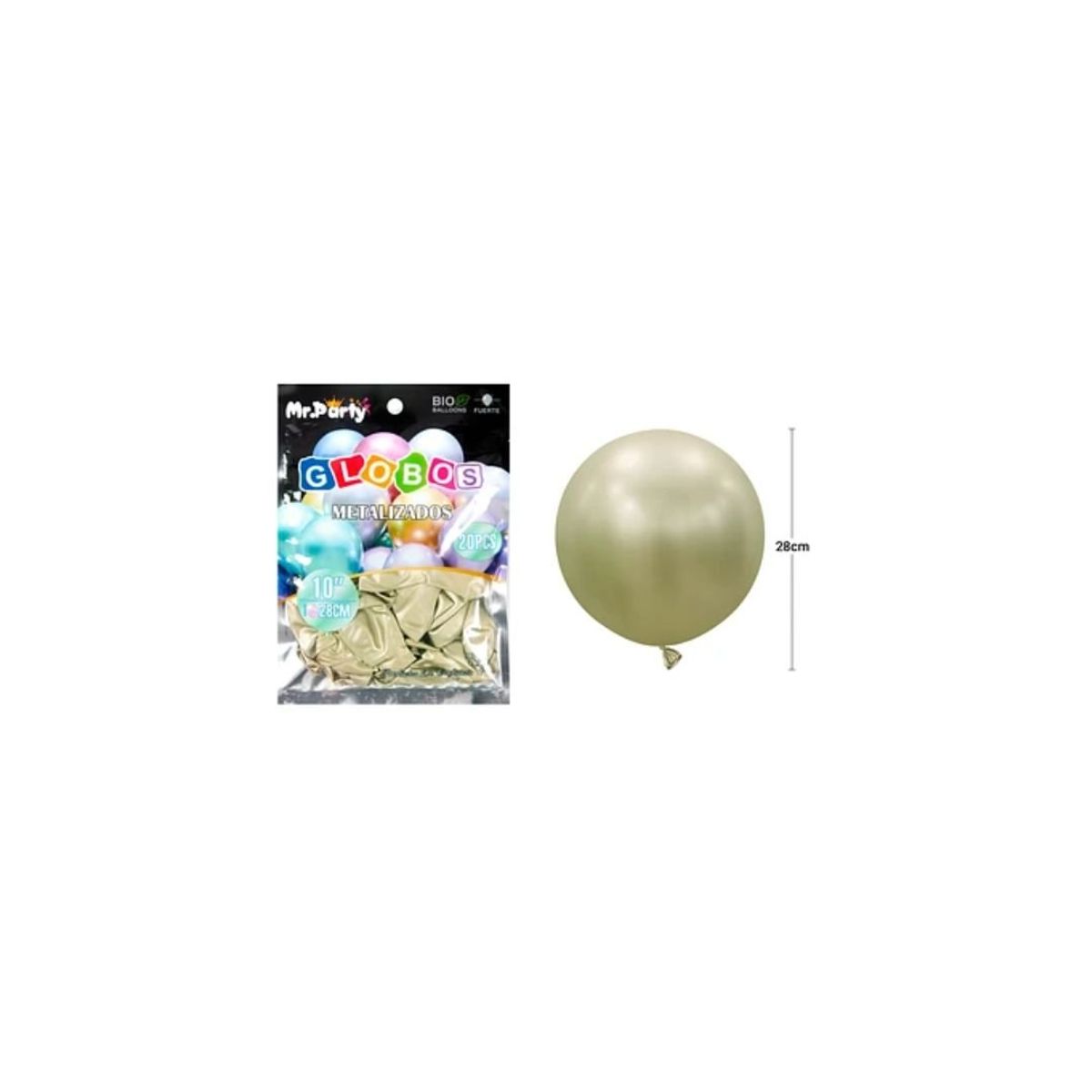 GENERICO - Globos De Látex Dorado Claro Cromados Metalizado 28cm 20pcs