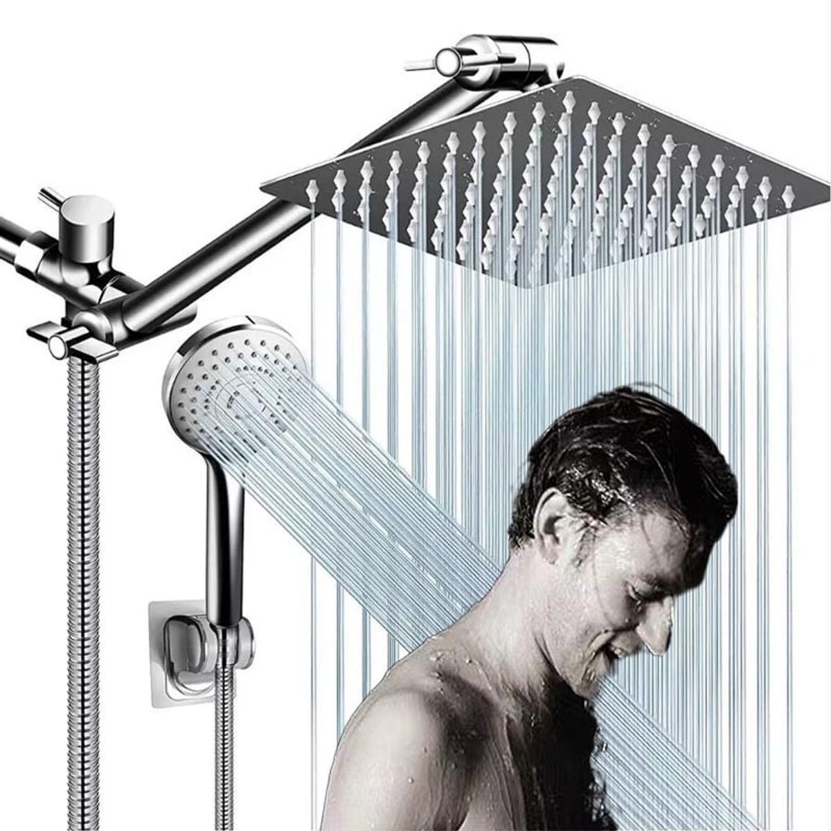 TNAKIEX - 10'' Regadera Cuadrada Alta Presión Tipo Lluvia 5 Modos Ajustable