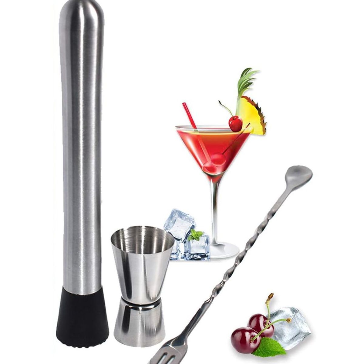 KUANGYE - Set Cocteleria Bartender Coctelera Profesional Acero Inox 3 Piezas