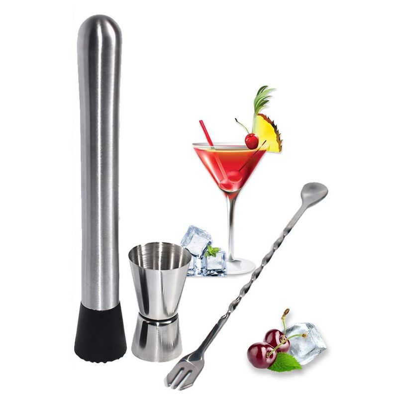 KUANGYE - Set Cocteleria Bartender Coctelera Profesional Acero Inox 3 Piezas
