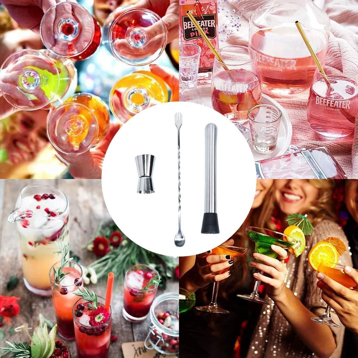 KUANGYE - Set Cocteleria Bartender Coctelera Profesional Acero Inox 3 Piezas