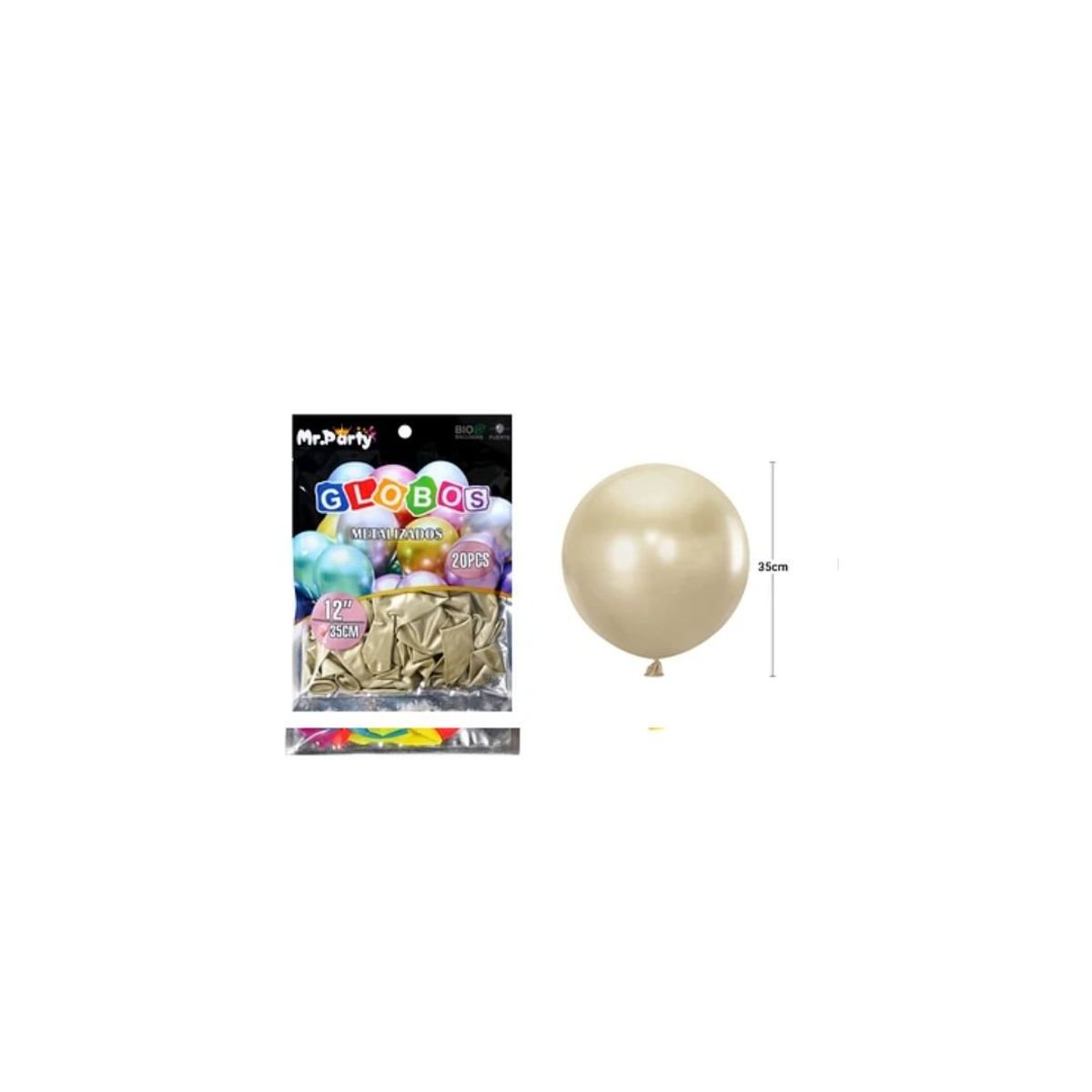 GENERICO - Globos De Látex Dorado Claro Cromados Metalizado 35cm 20pcs