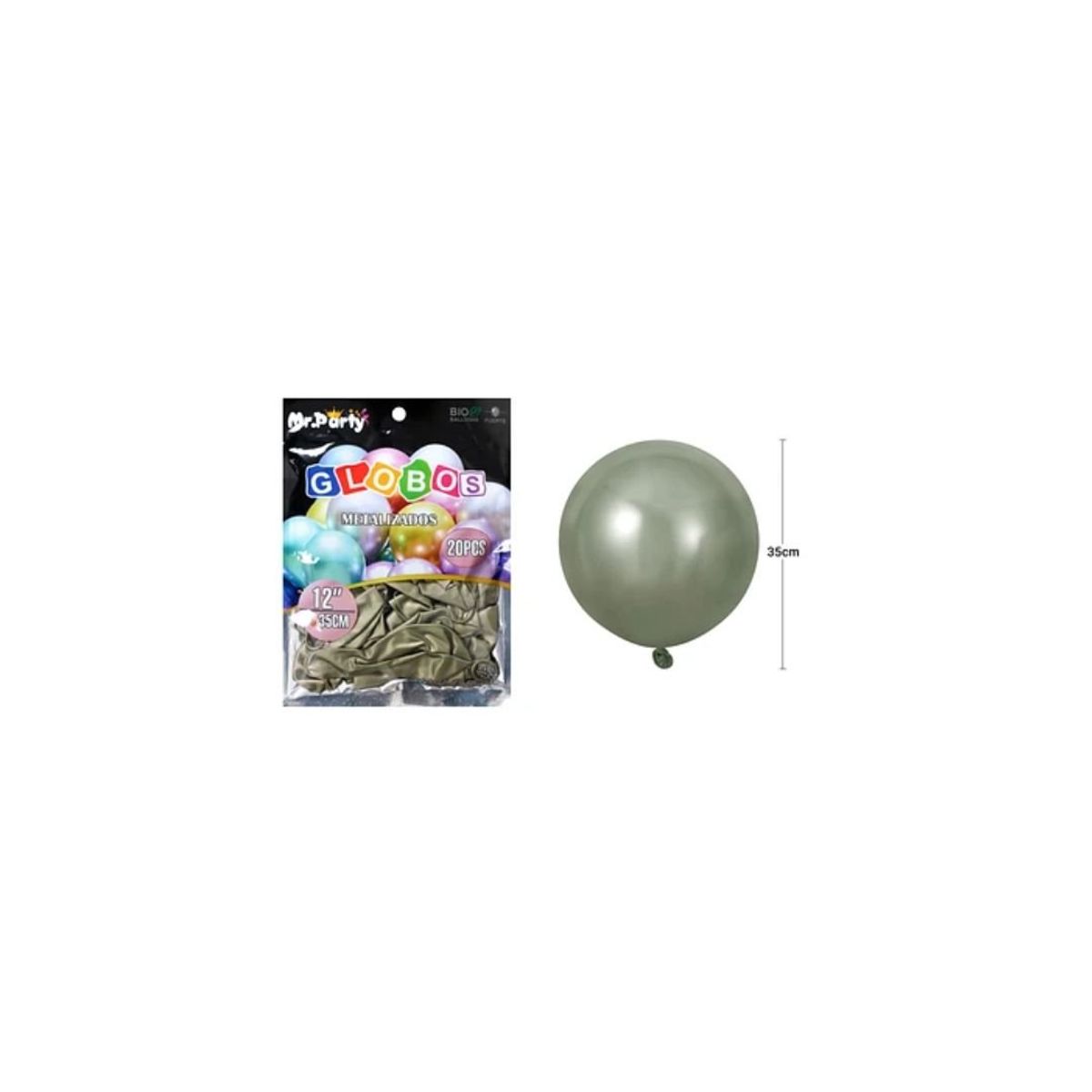 GENERICO - Globos De Látex Verde Oliva Cromados Metalizados 35cm 20pcs