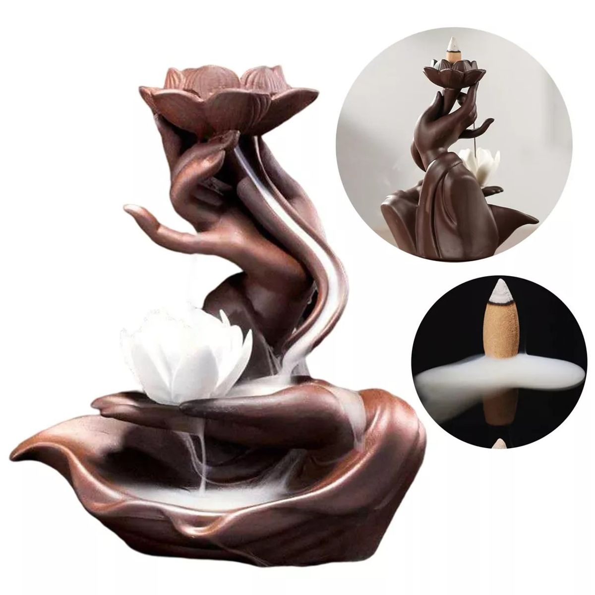 KUANGYE - Cascada De Humo Mano Flor De Loto + 40 Conitos Inciensos