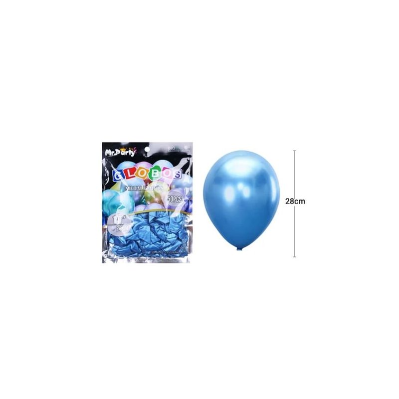 GENERICO - Globos De Látex Azul Cromados Metalizados 28cm 50pcs