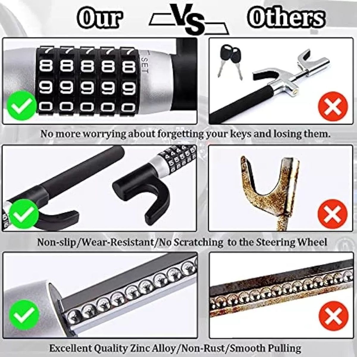 KUANGYE - Trabavolante Con Clave Universal Bloqueo De Volante