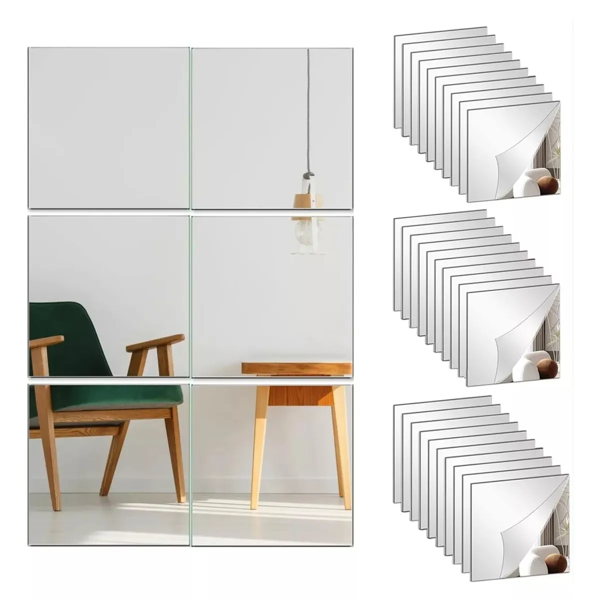 KUANGYE - Pack 12 Espejos Adhesivos Decorativos 15 X 15cm Multiusos