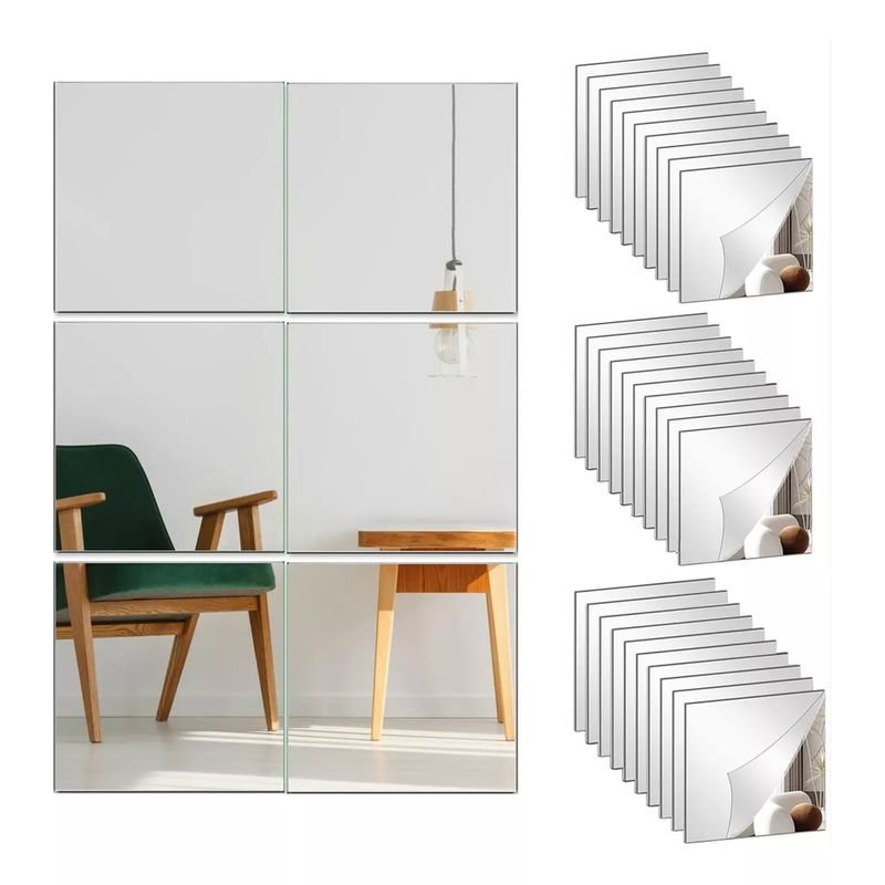 KUANGYE - Pack 12 Espejos Adhesivos Decorativos 15 X 15cm Multiusos