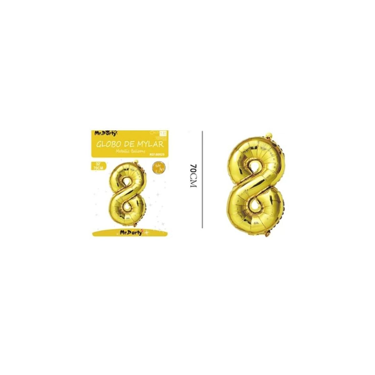 GENERICO - Globo Metálico Dorado 70cm Número 8