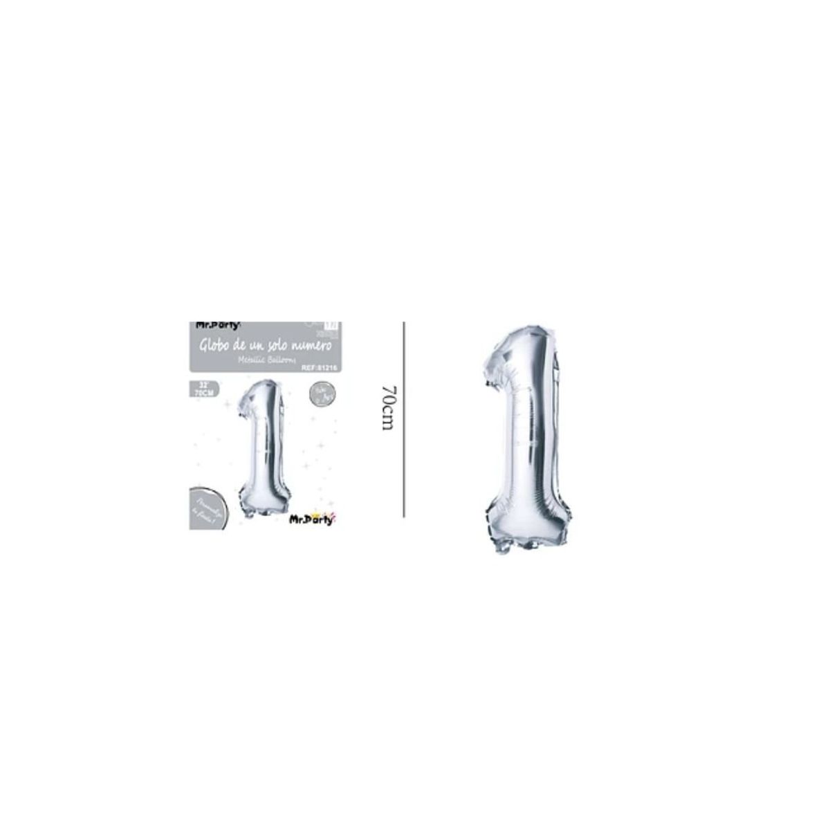 GENERICO - Globo Metálico Plateado 70cm Número 1