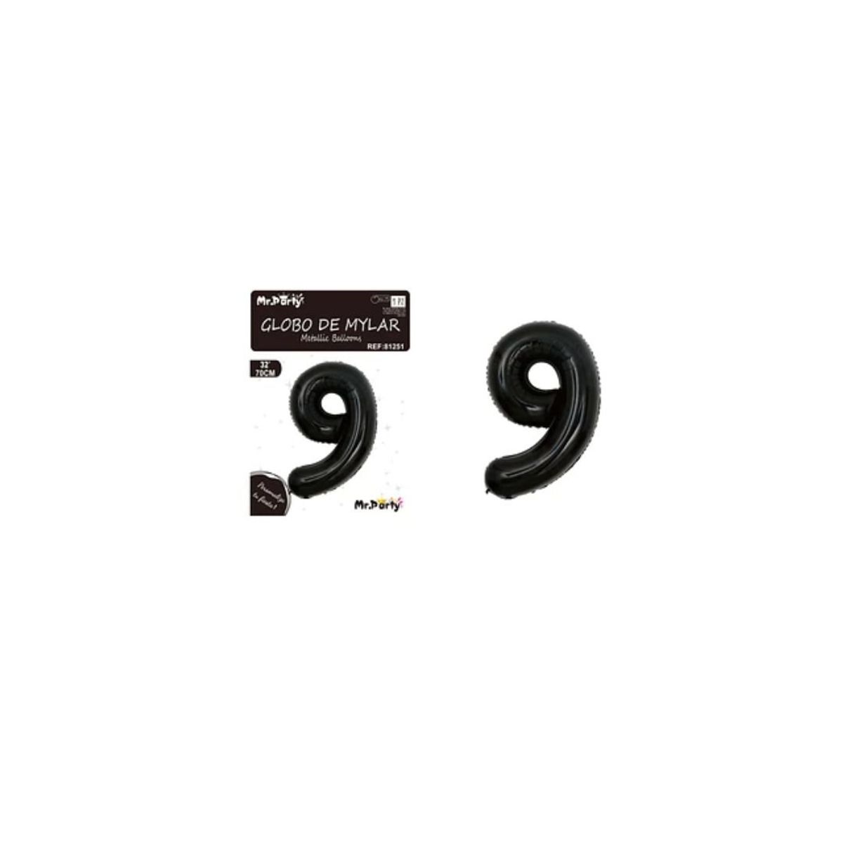 GENERICO - Globo Metálico Negro 70cm Número 9