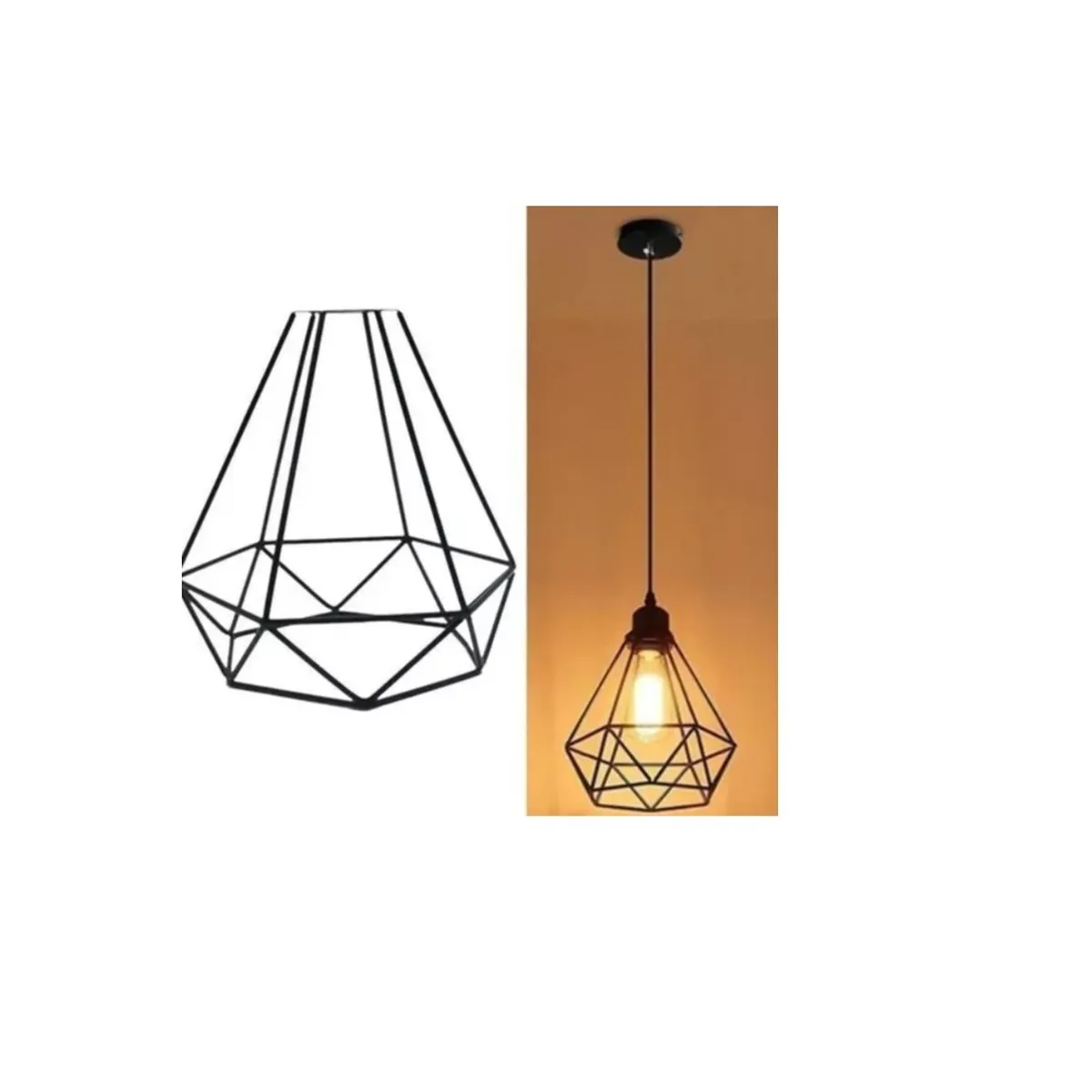 GENERICO - Lampara De Hierro Colgante Tipo Diamante Ampolleta Vintage