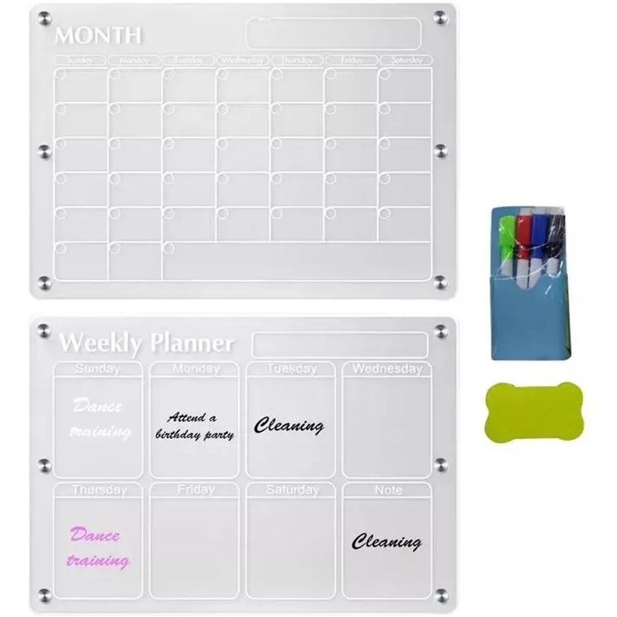 KUANGYE - Pack 2 Pizarras Planner Mensual - Semanal, Imán Refrigerador