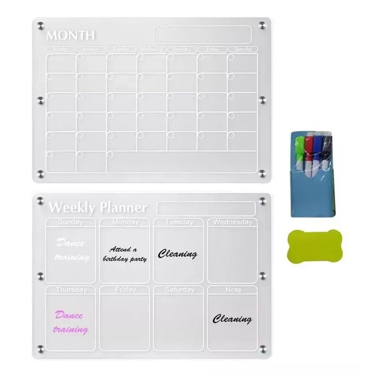 KUANGYE - Pack 2 Pizarras Planner Mensual - Semanal, Imán Refrigerador