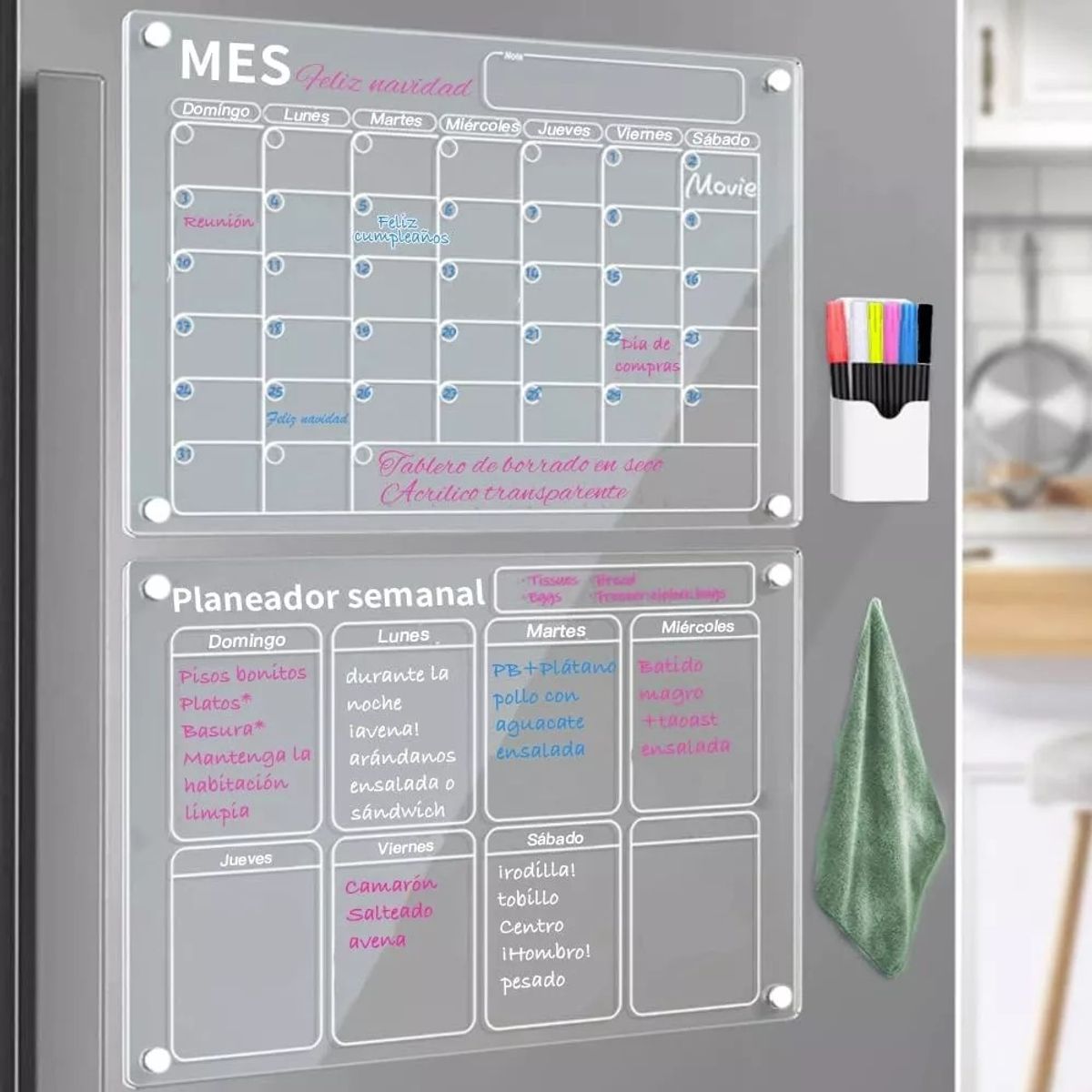KUANGYE - Pack 2 Pizarras Planner Mensual - Semanal, Imán Refrigerador