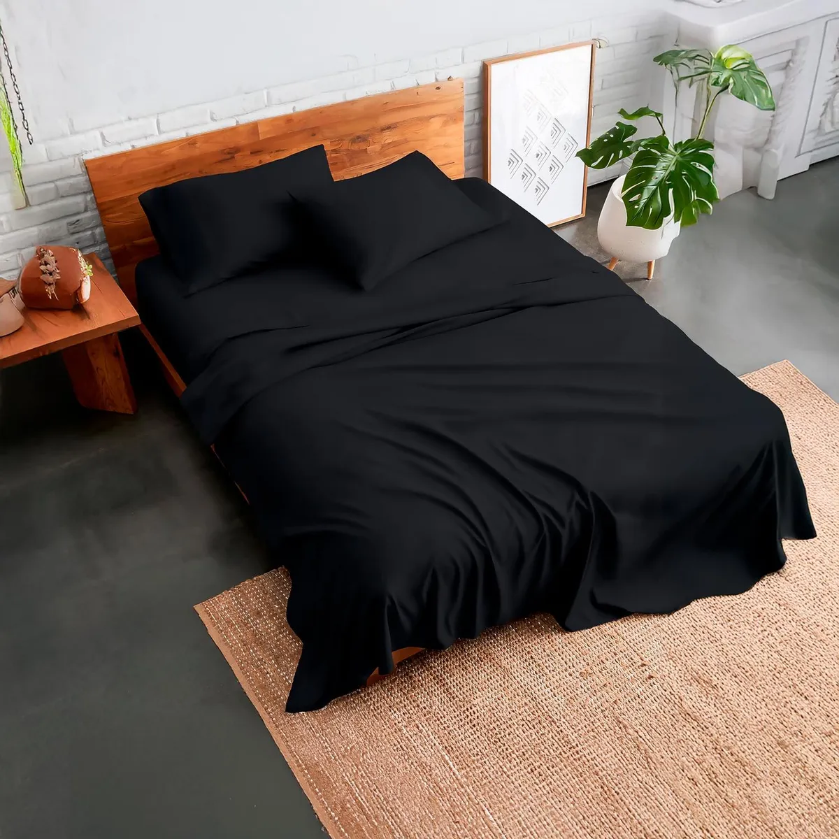 GENERICO - Sabanas De Algodon 800 hilos Premium 1.5 Negro + Fundas