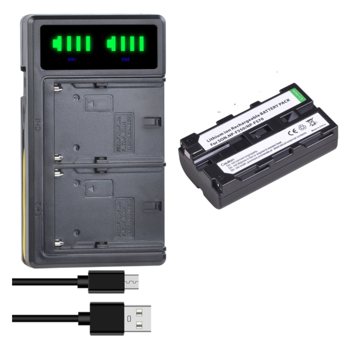 GENERICO - BATERÍA NP-F550  NP-F570 + CARGADOR DOBLE BC-VM10 ALTERNATIVO SONY