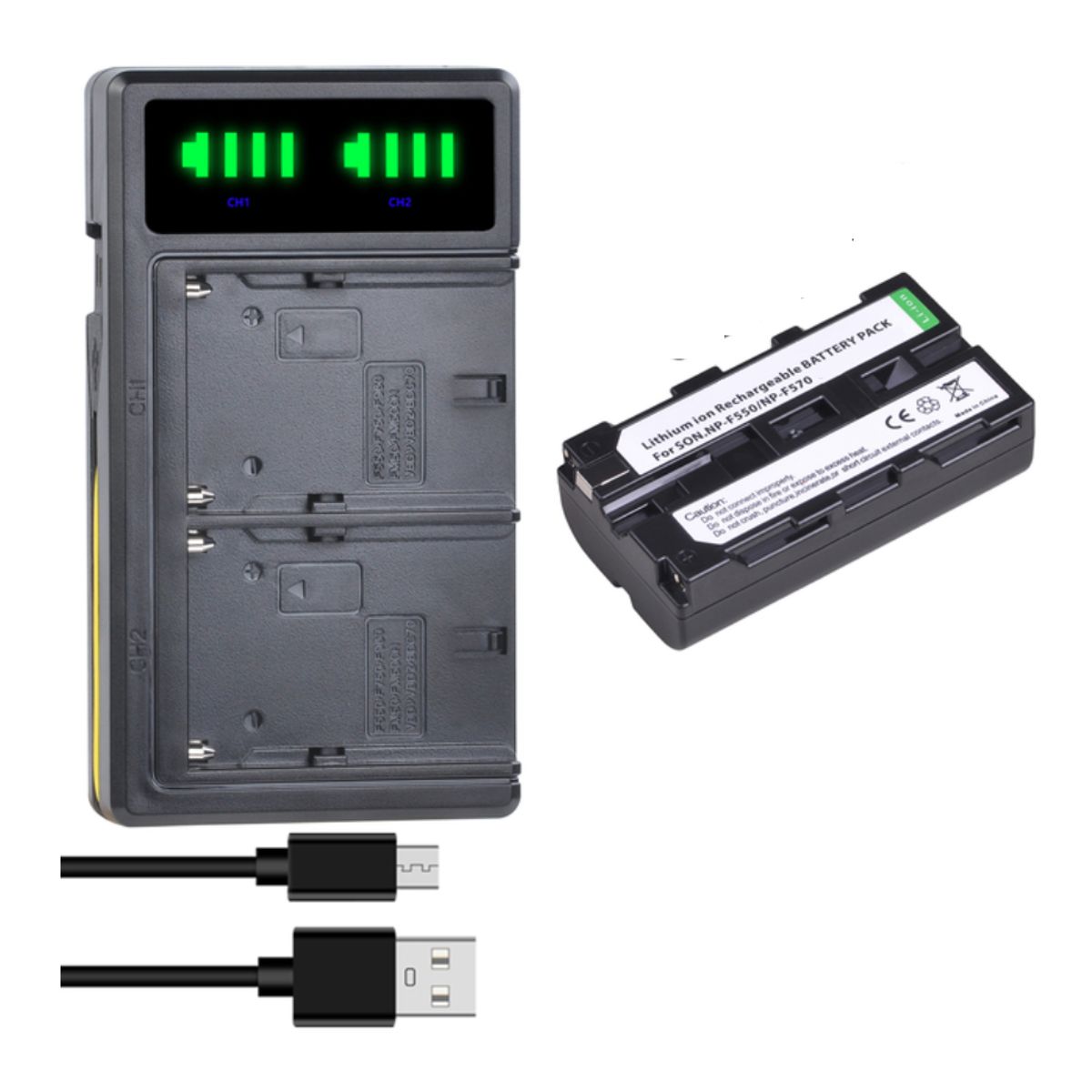 GENERICO - BATERÍA NP-F550  NP-F570 + CARGADOR DOBLE BC-VM10 ALTERNATIVO SONY