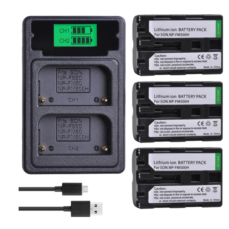 GENERICO - 3 BATERÍAS NP-FM500H + CARGADOR DOBLE BC-VM10 ALTERNATIVO SONY