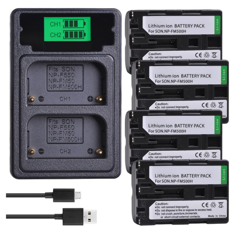 GENERICO - 4 BATERÍAS NP-FM500H + CARGADOR DOBLE BC-VM10 ALTERNATIVO SONY