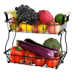 GENERICO - Cesta 2 Niveles Organiza Almacena Frutas Verduras Cocina Color Negro