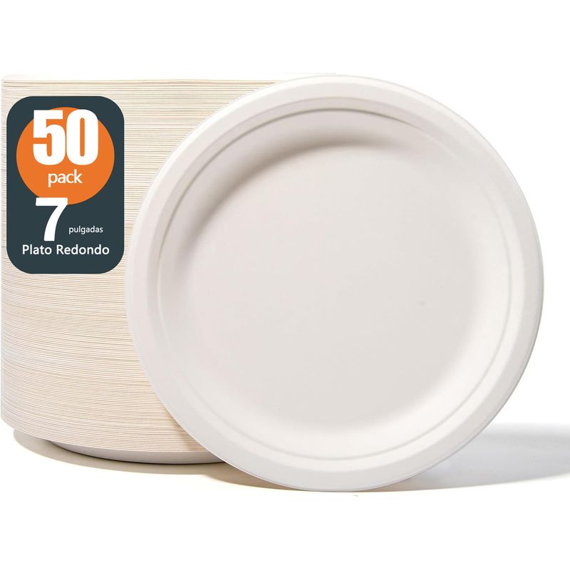 GENERICO - Blanco Plato De Fiesta Desechable Biodegradable 17cm 50pcs