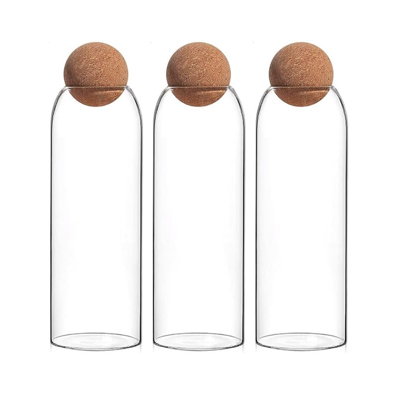 GENERICO - Set 3 Botellas Frascos Vidrio Transparente Tapa De Corcho XL