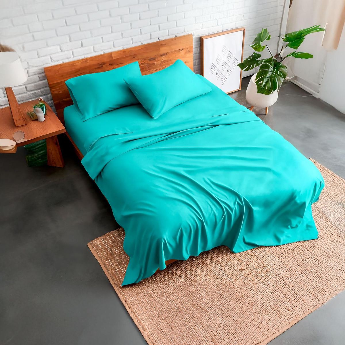 GENERICO - Sabanas De Algodon 800 hilos Premium 2.0 Turquesa + Fundas
