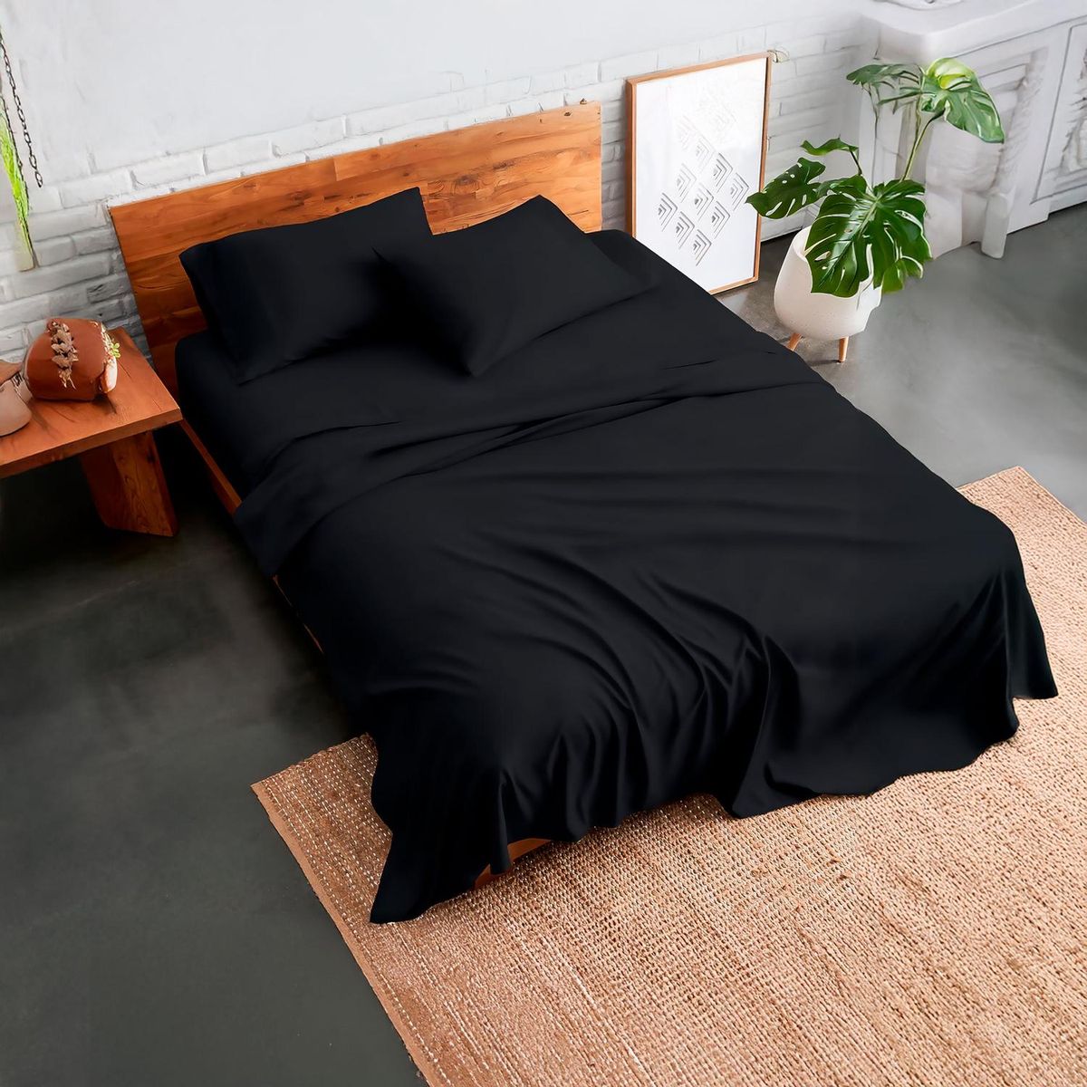 GENERICO - Sabanas De Algodon 800 hilos Premium 2.0 Negro + Fundas