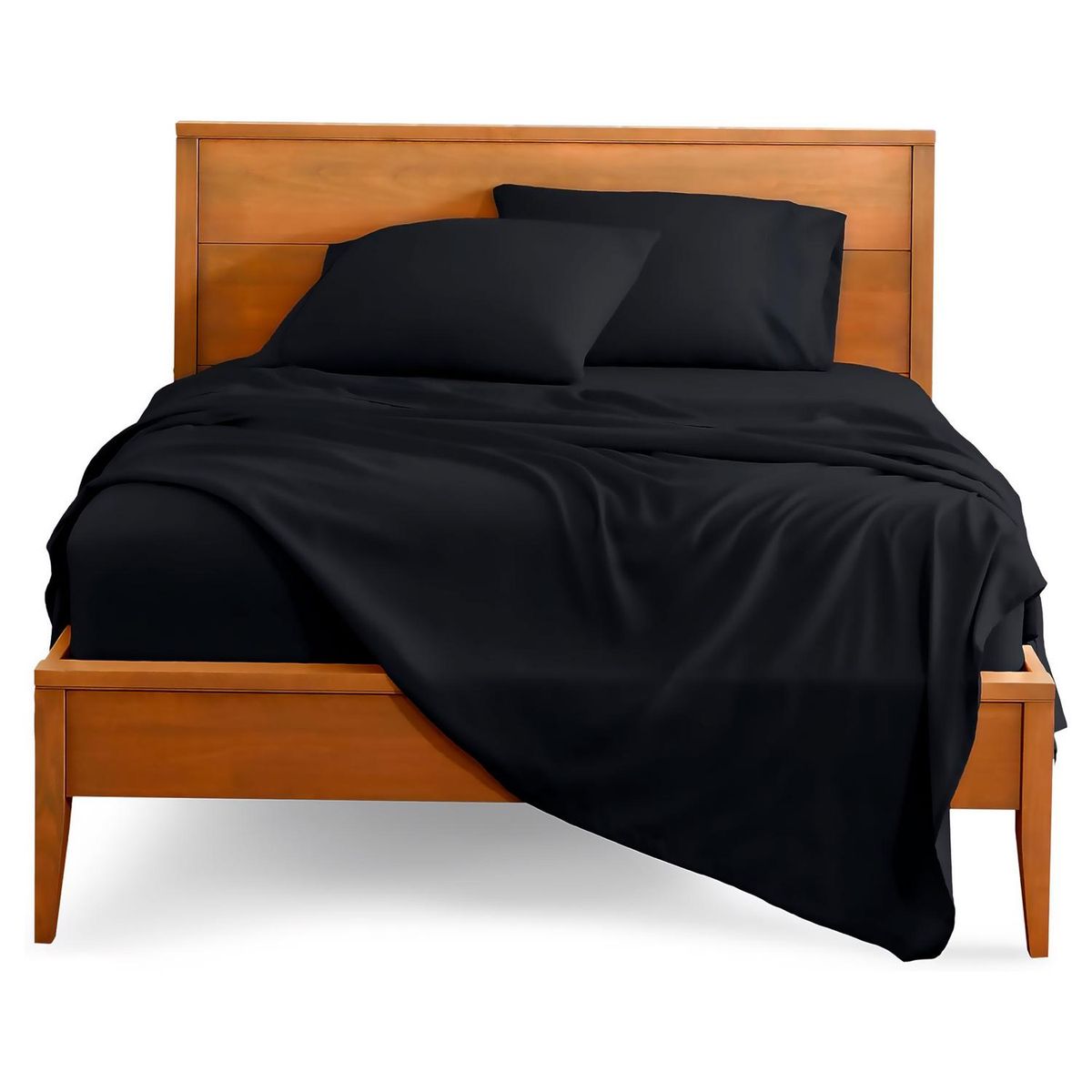 GENERICO - Sabanas De Algodon 800 hilos Premium 2.0 Negro + Fundas