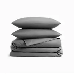 NATURALINO - Funda de Plumón Algodón Percal Gris Oscuro King
