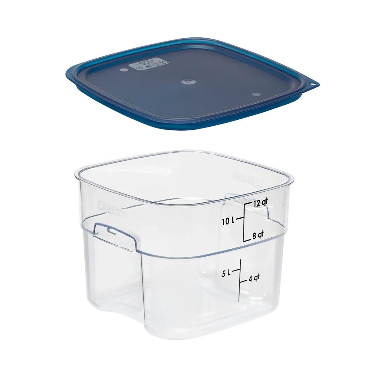 CAMBRO - RECIPIENTE GRADUADO CUADRADO POLICARBONATO 12 LTS CON TAPA AZUL