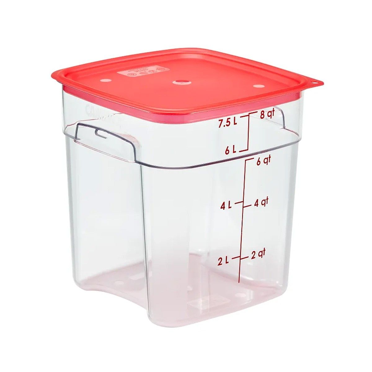 CAMBRO - RECIPIENTE GRADUADO CUADRADO POLICARBONATO 8 LTS CON TAPA ROJA