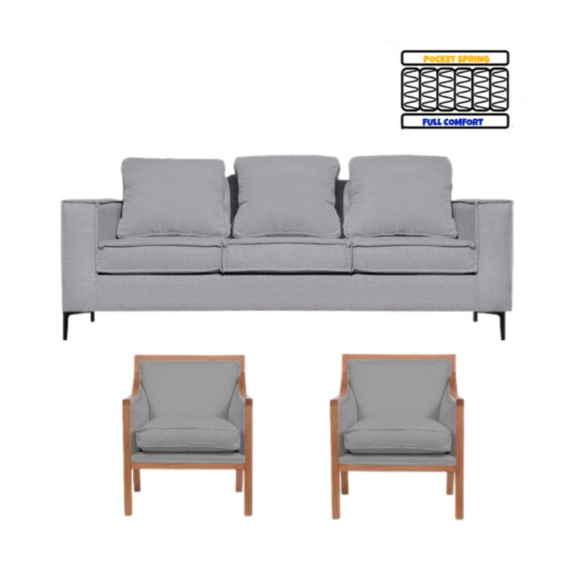 SITIAL HOME - Living 311 Sofa 3 Cuerpos con resortes + 2 Sitiales Urban gris claro
