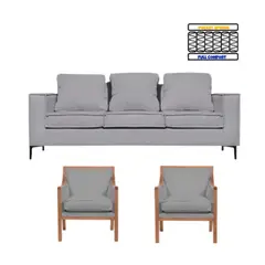 SITIAL HOME - LIVING 311,URBAN GRIS CLARO SOFA 3 C RESORTES MAS 2 SITIALES MADERA
