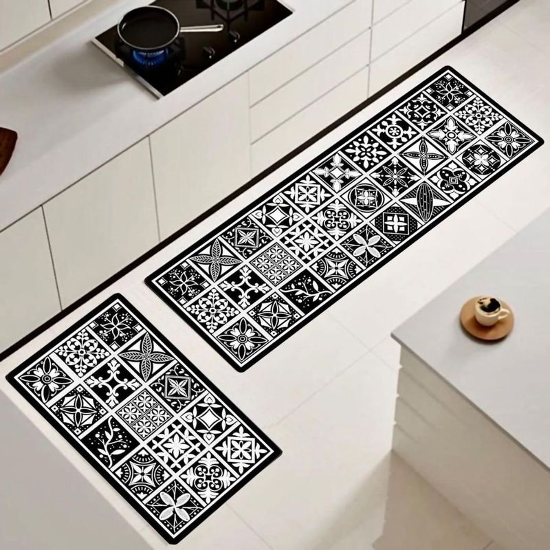 MANDIRHOME - Set 2 Alfombras de Cocina Azulejos Helipse Antideslizante y Absorbente