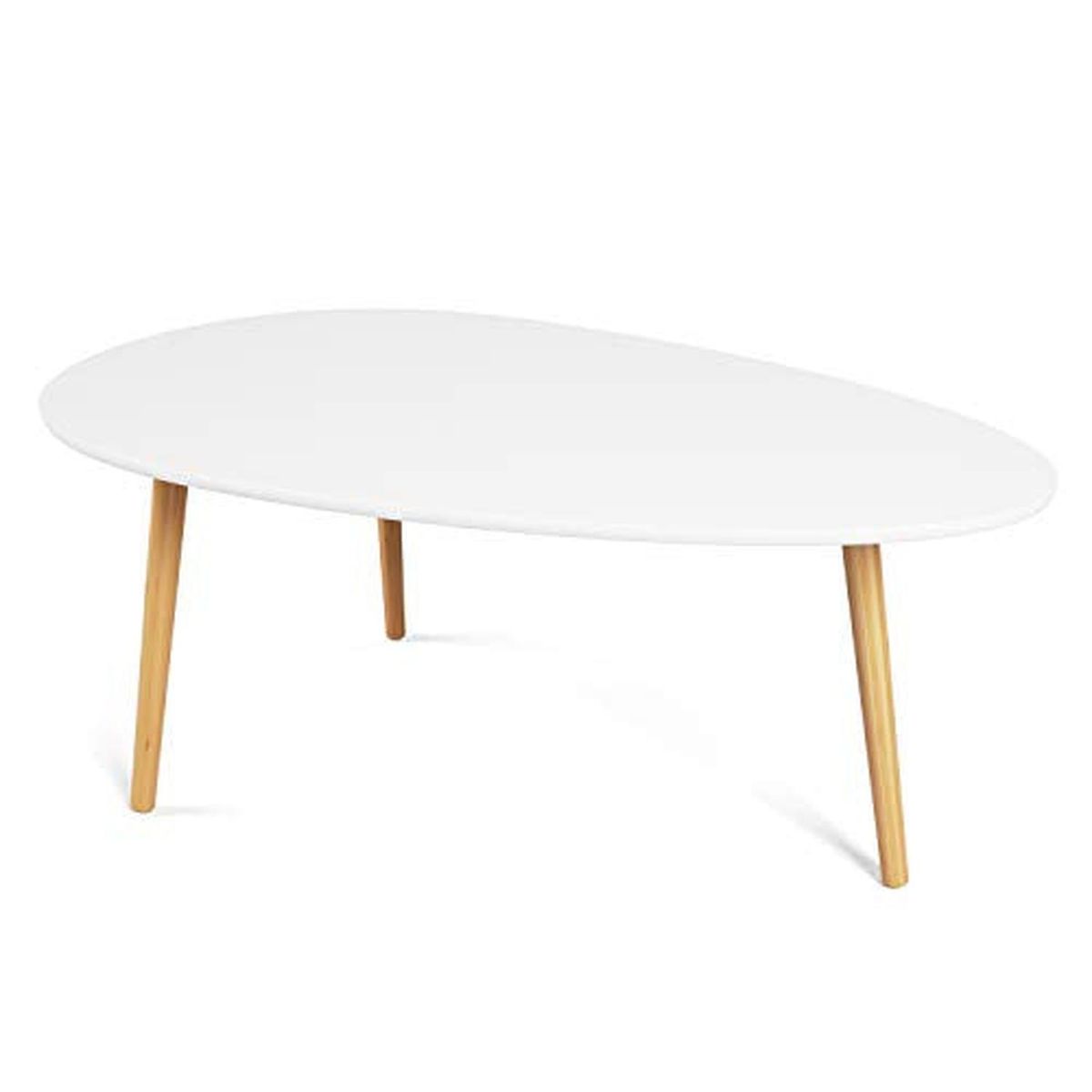 PANDALINO - Mesa de centro triangular bordes redondeados con patas madera - Blanco