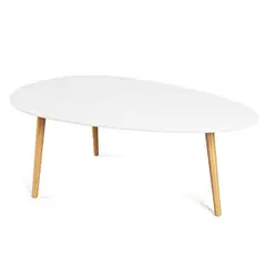 PANDALINO - Mesa de centro triangular bordes redondeados con patas madera - Blanco