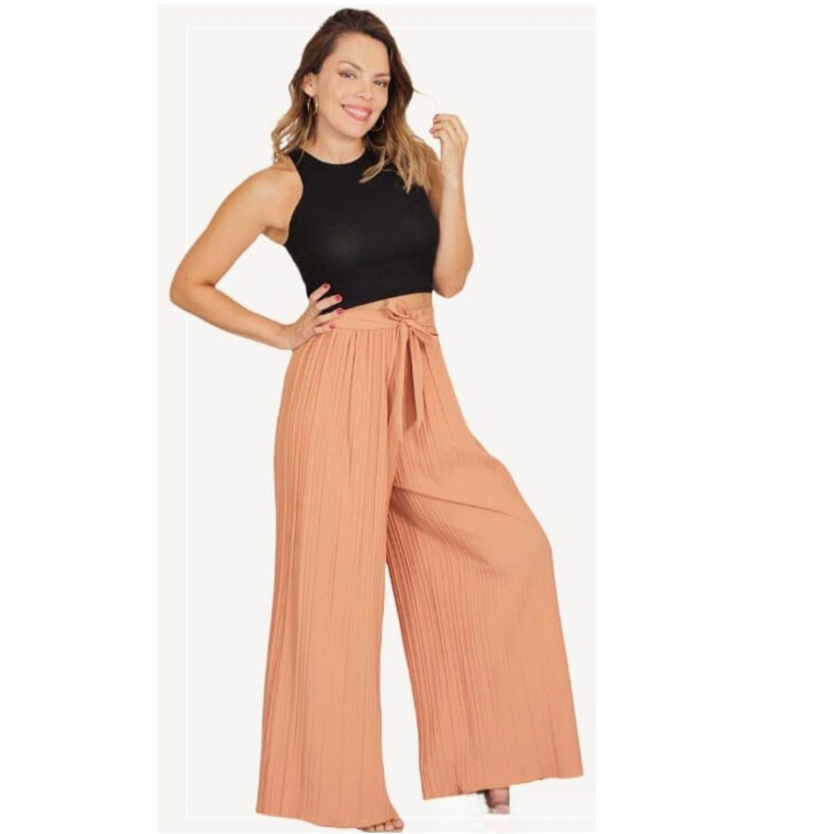 LIKE SHOP - Pantalon Palazzo Mujer Fiesta Cintura Elasticada Verano Colores 090