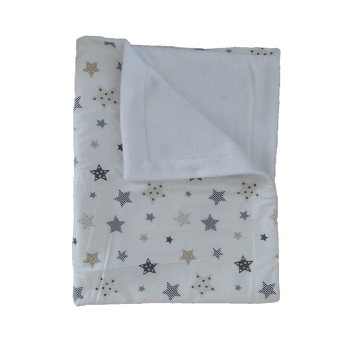 GENERICO - Manta Polar Blanco - Blanco Estrellas Gris-Beige