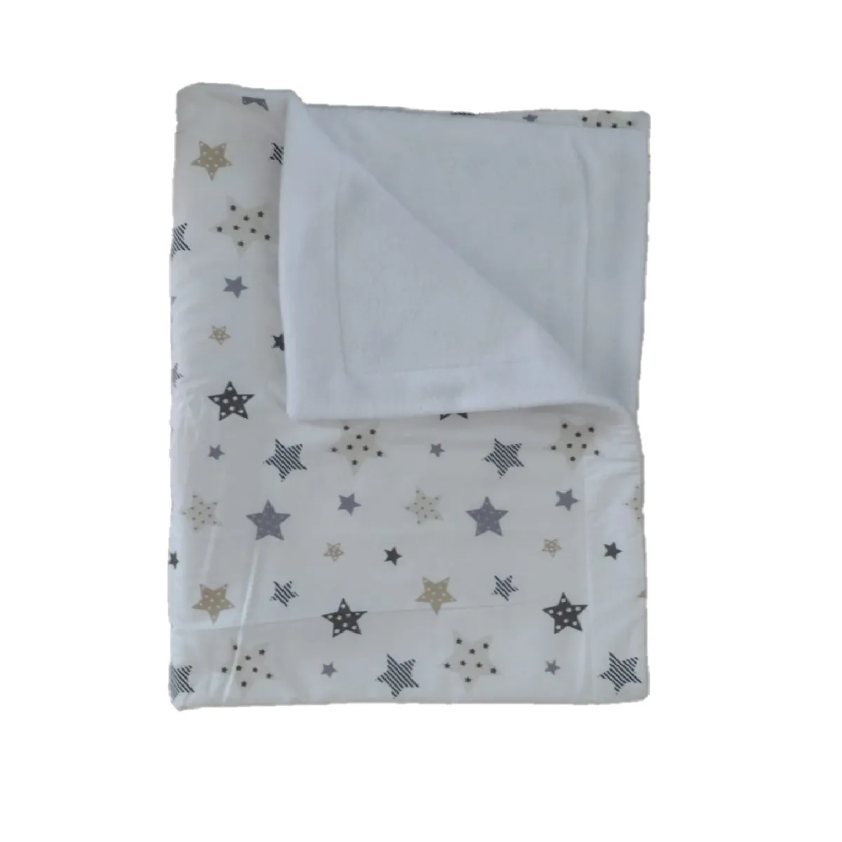 GENERICO - Manta Polar Blanco - Blanco Estrellas Gris-Beige