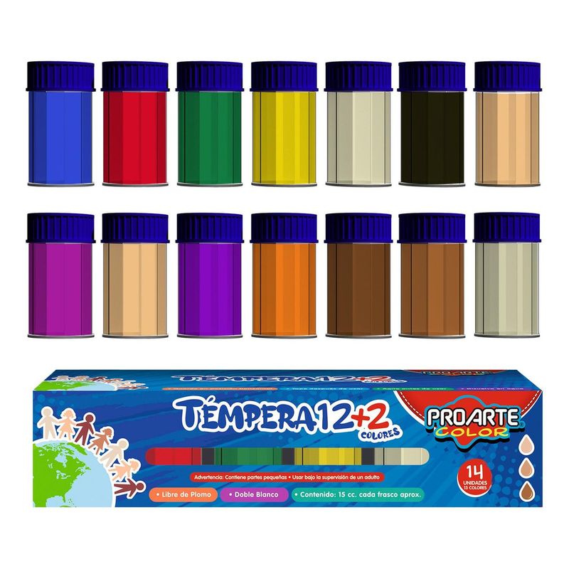 PROARTE - Tempera 12+2 Colores 15 Cc. Proarte