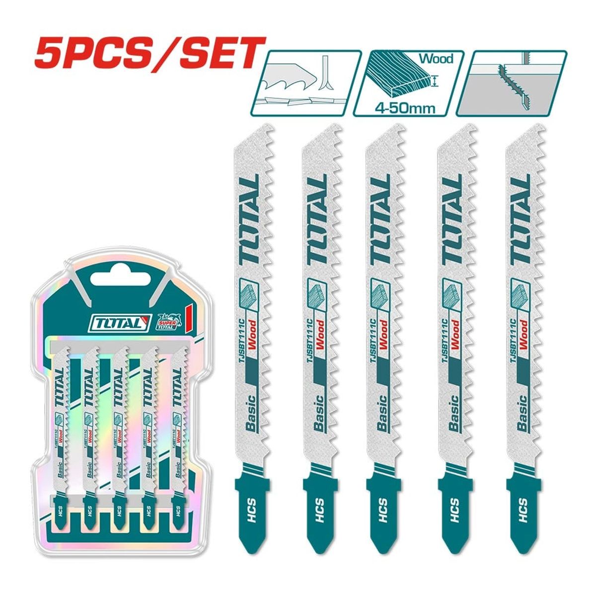 TOTAL TOOLS - Set hojas de Sierra Caladora 5 Piezas 74mm para Madera Super Total