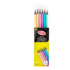 ADIX - Set Lápices Grafito Hexagonales 6 Unid Cuerpo Color Pastel,