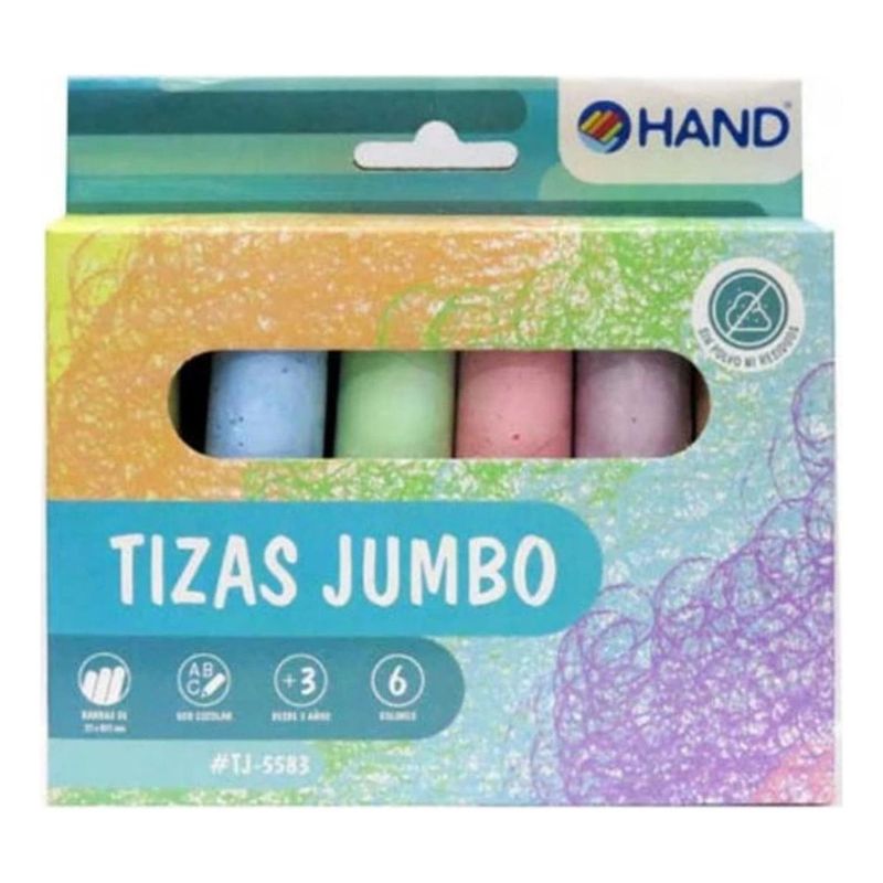 HAND - Tizas Pizarra Jumbo 6 Colores 6 Unid Hand Tizas Grandes